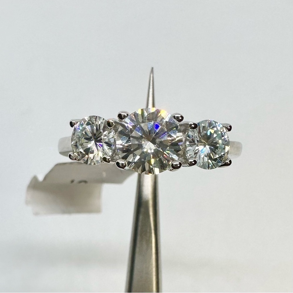 Three Stone Moissanite Ring Trilogy Past Present Future Anniversary Wedding Band